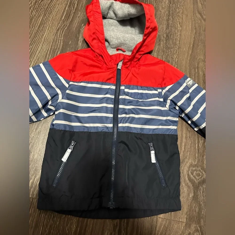 OshKosh B'gosh Red Navy Blue Striped Hooded Jacket